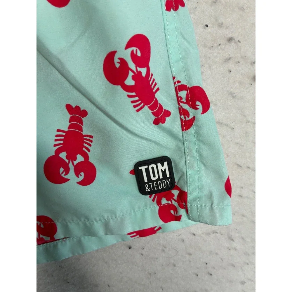 Tom & Teddy Boys Mint Green Red Lobster Print Swim Trunks Size 9-10
